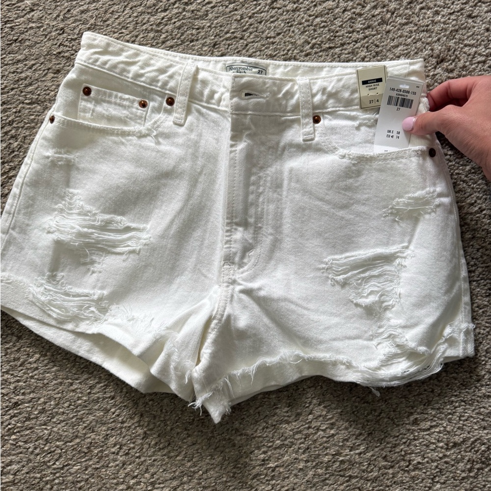 Abercrombie & Fitch Annie White Distressed Jean Shorts